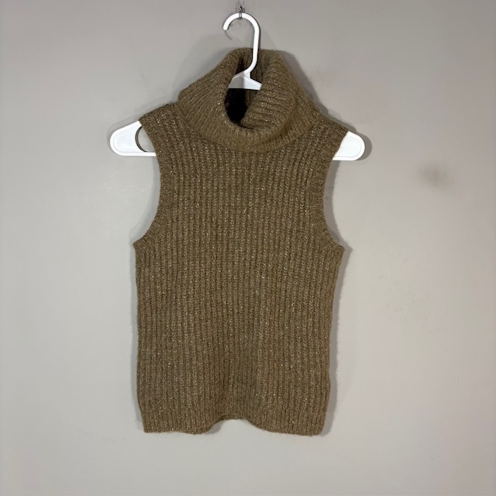 Lauren Ralph Lauren Sweater Vest Womens S Beige Alpaca Wool Turtleneck Knit